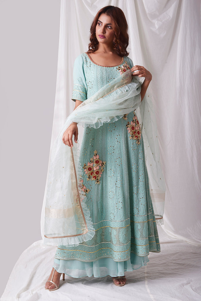 Beautiful Blue Lucknowi Suit and Sharara Set | AAS Couture