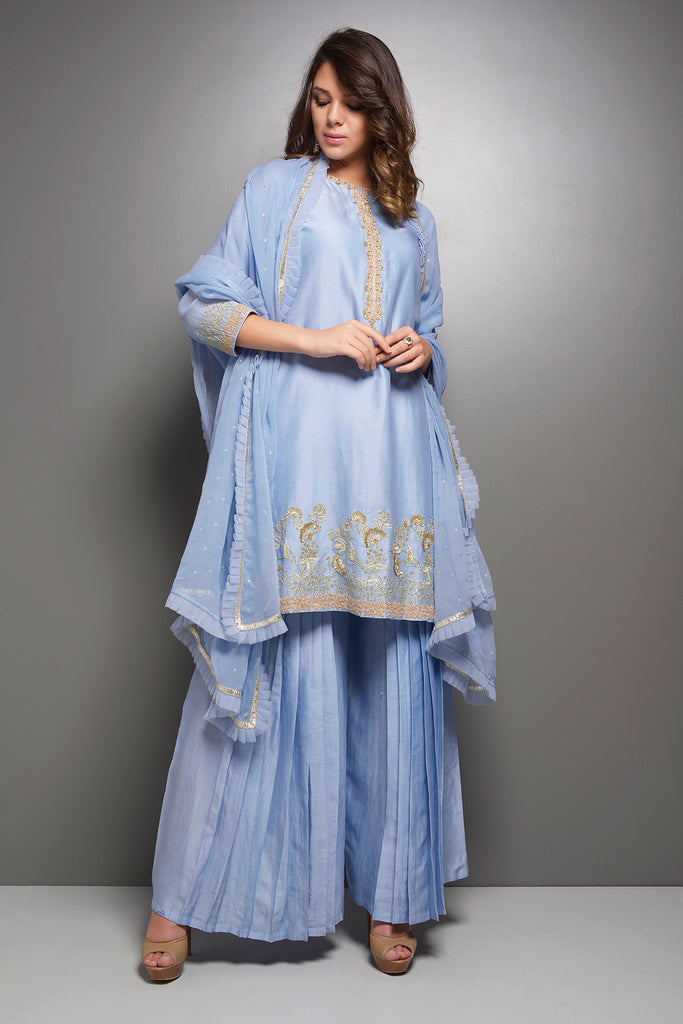 Zari Embroidered Chanderi Kurta with Sharara | AAS Couture