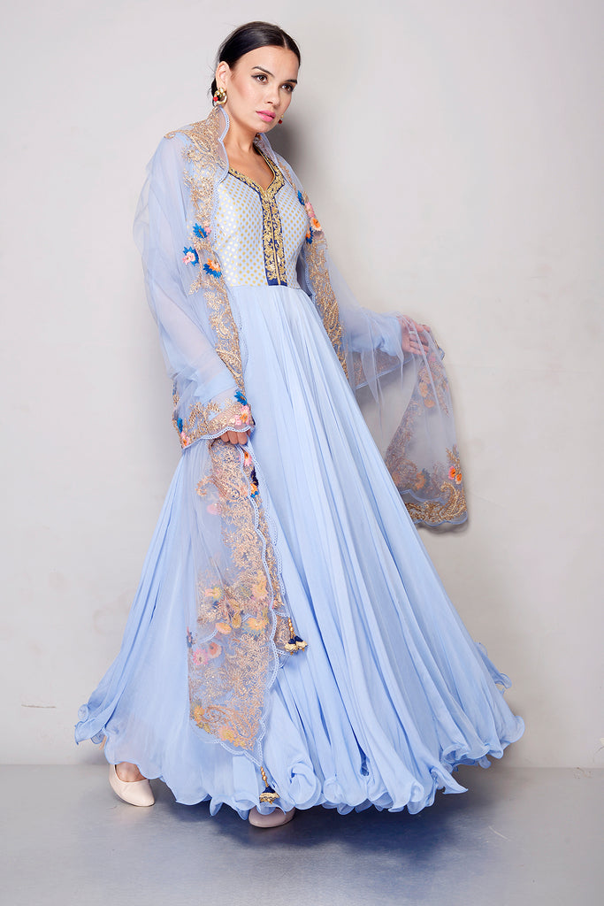 embroidery dupatta Floral Anarkali AAS Couture