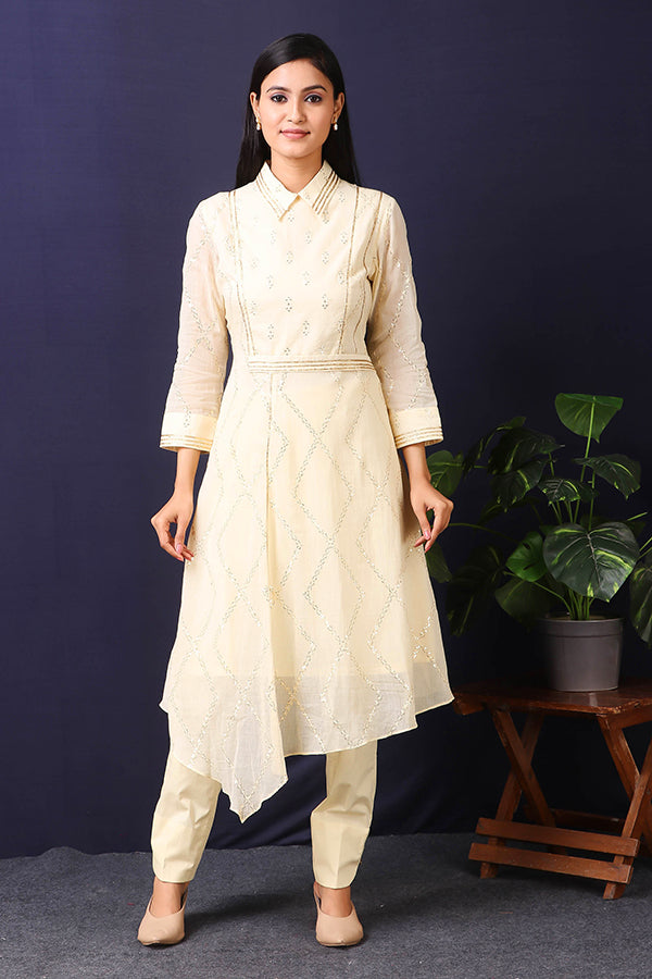 Classy Cream Kora Colour Kurta Set | AAS Couture