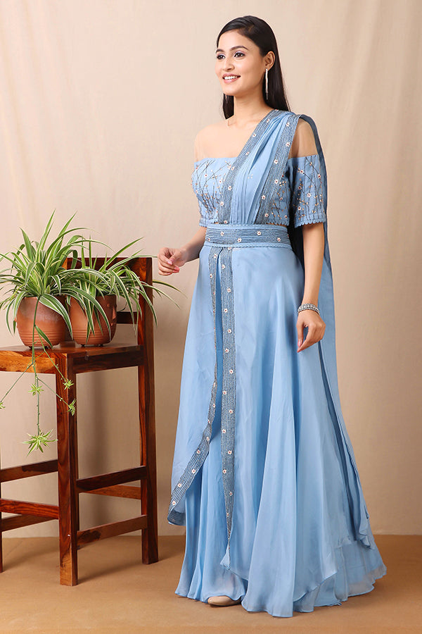  BLUE CROP TOP SHARARA AAS Couture