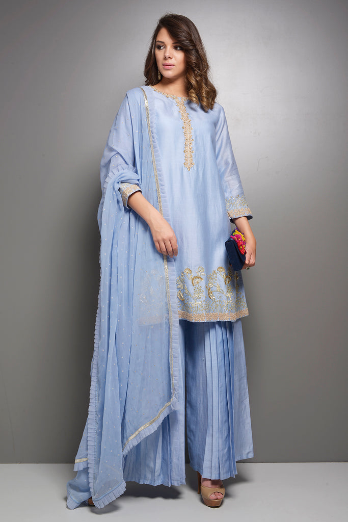 Zari Embroidered Chanderi Kurta with Sharara | AAS Couture