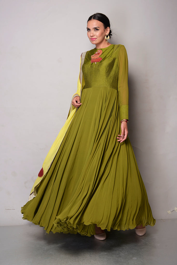 Chiffon green anarkali set AAS Couture