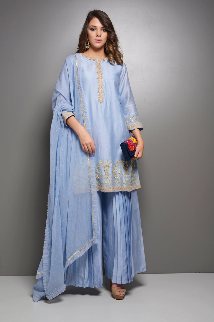 Zari Embroidered Chanderi Kurta with Sharara | AAS Couture