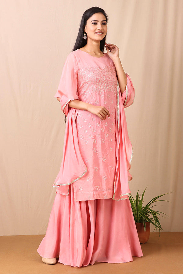 SEQUINS EMBELISHED PINK KURTA & SHARARA SUIT SET | AAS Couture