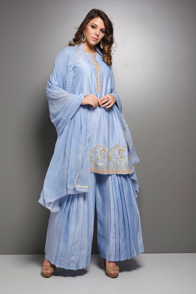 Zari Embroidered Chanderi Kurta with Sharara | AAS Couture