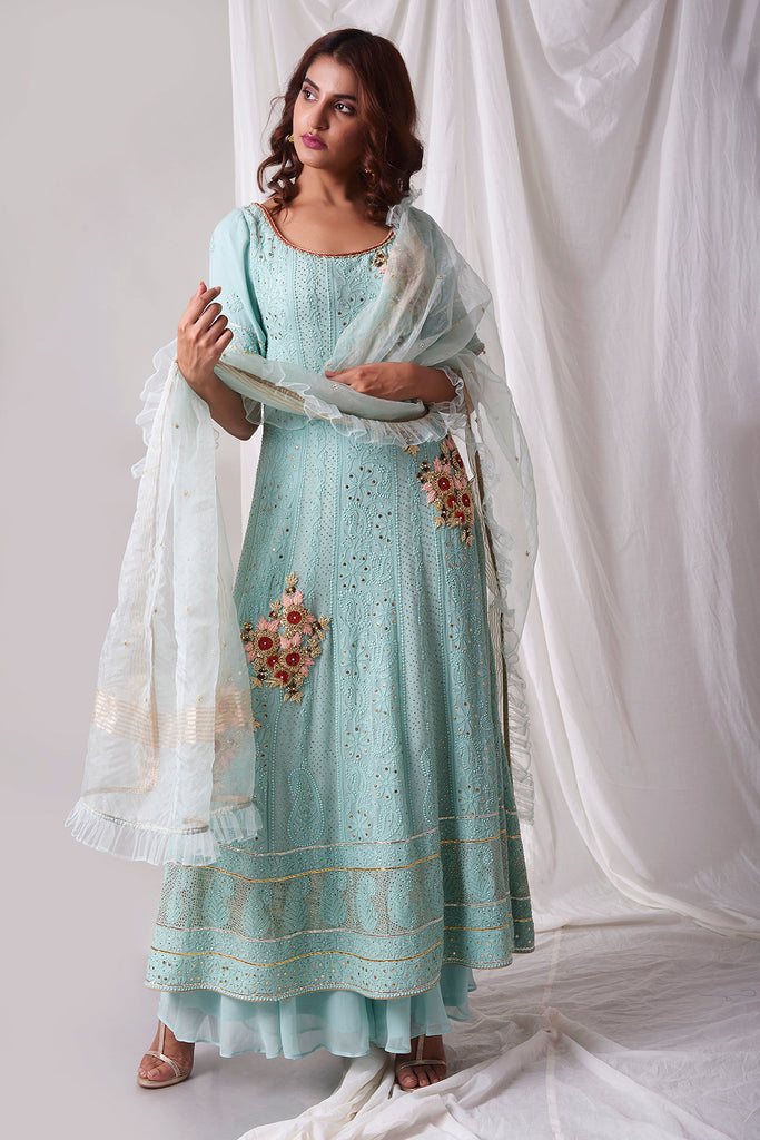 Beautiful Blue Lucknowi Suit and Sharara Set | AAS Couture