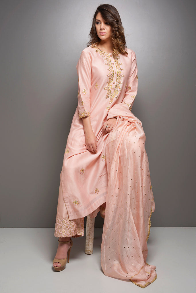 Peach Chanderi Gota Work Kurta Plazzo AAS Couture