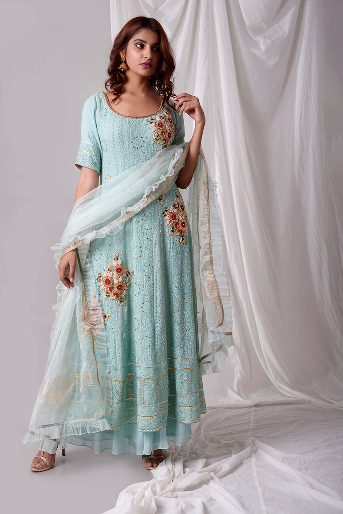 Beautiful Blue Lucknowi Suit and Sharara Set | AAS Couture