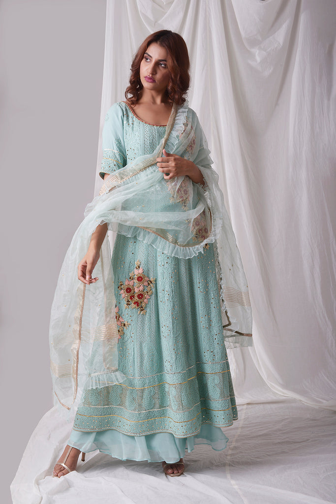 Beautiful Blue Lucknowi Suit and Sharara Set | AAS Couture