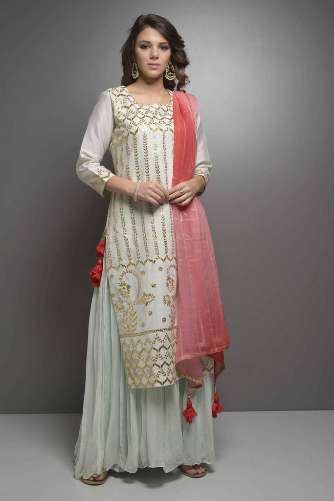 Aqua Blue Heavy Jaal Kurta With Sharara AAS COUTURE