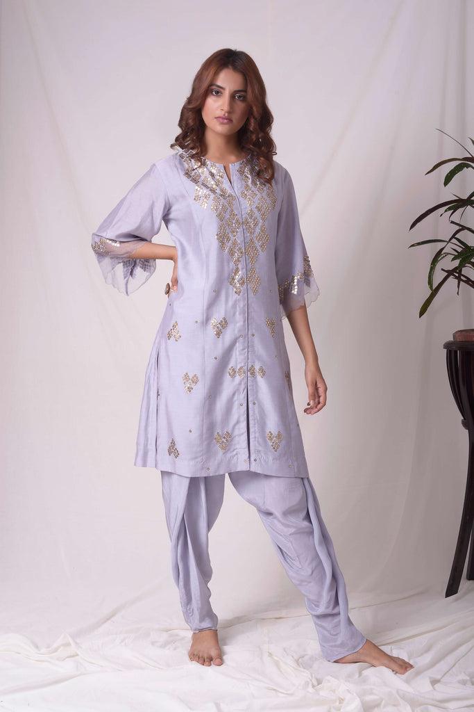 BEAUTIFUL BLUE COTTON SILK KURTA WITH DHOTI  AAS COUTURE