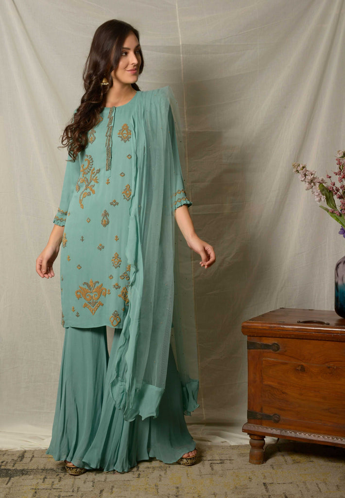 Blue Georgette Kurta with Garara & Dupatta AAS Couture