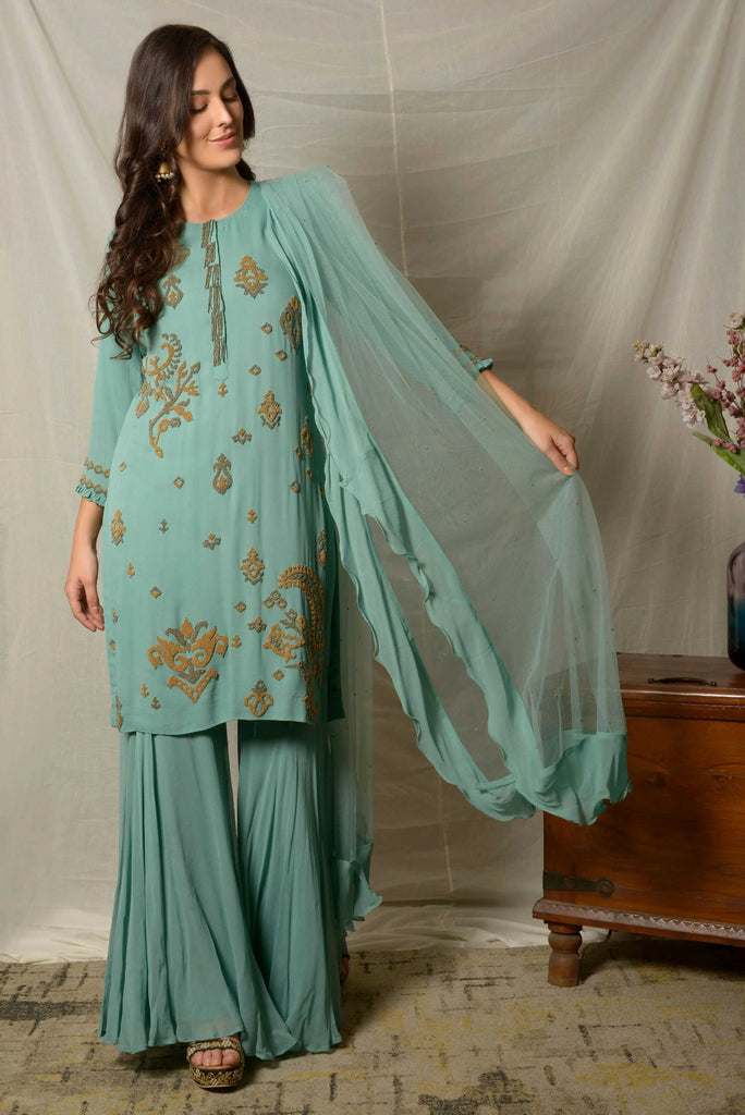 Beautiful Blue Georgette Kurta with Garara | AAS Couture