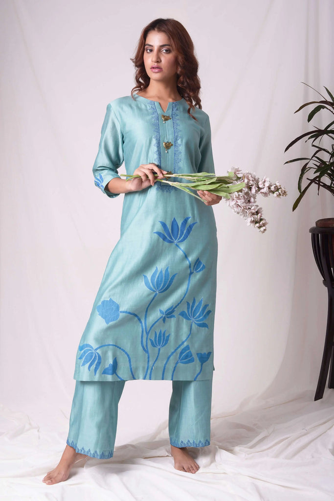 LOTUS PATCHED KURTA AND PANT SET AAS COUTURE