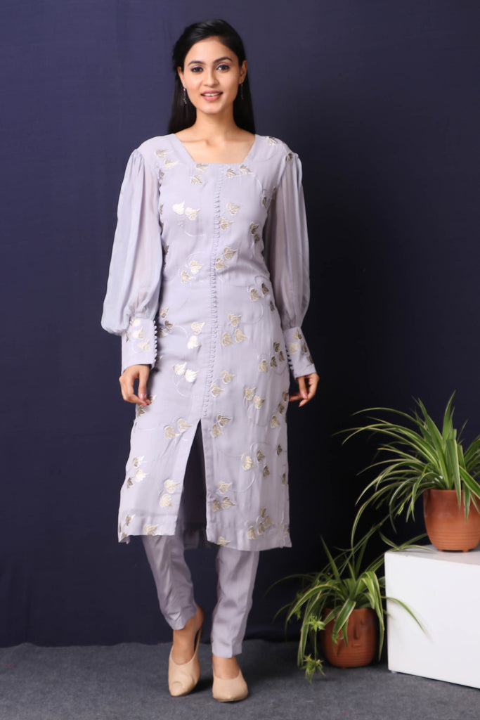 Bluish Grey Kurta with Ballon Sleeve AAS Couture