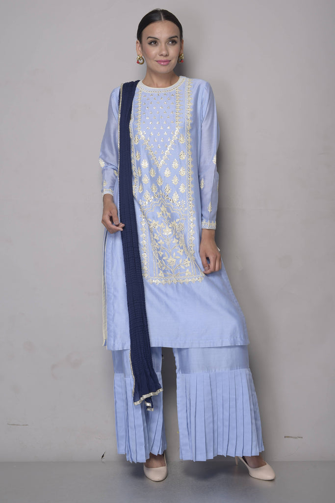 Chanderi Kurta Dori & Gota Embroidery with Plazzo & Dupatta  AAS Couture