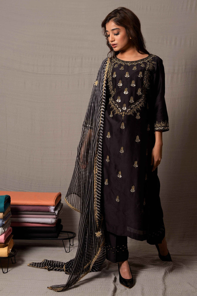 Black Gota Work Kurta and Pants with Leheriya Dupatta  AAS Couture