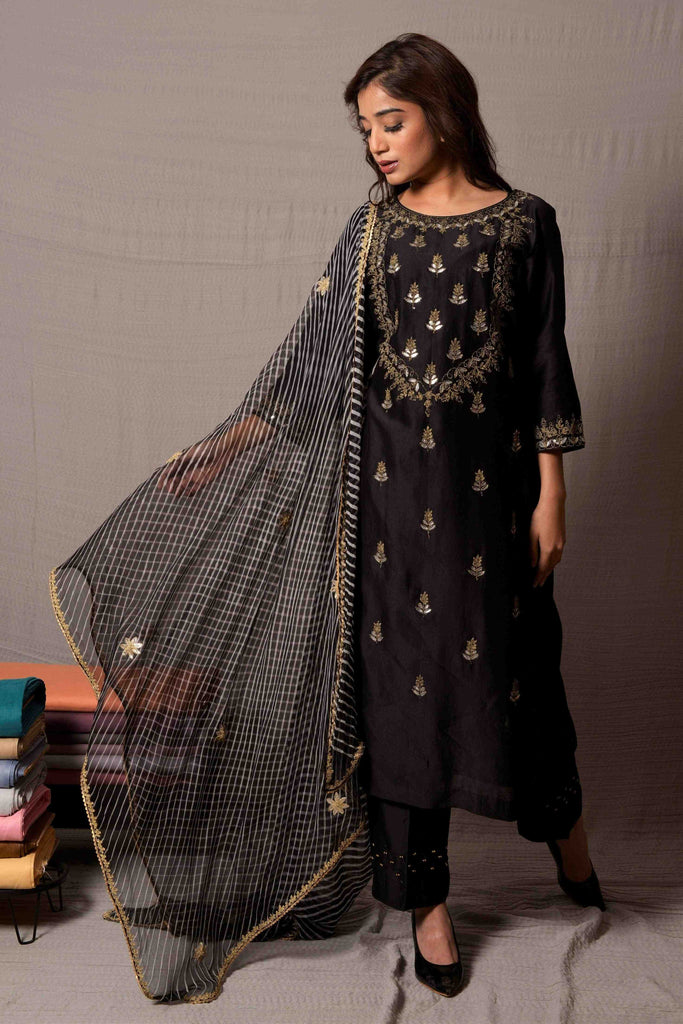 Beautiful Kurta and Pant and Leheriya Dupatta ( Black Gota Work ) | AAS Couture