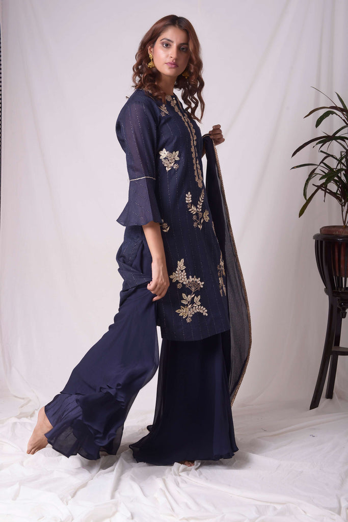 Blue Chanderi Gota Embroidery Kurta with Garara Suit AAS Couture