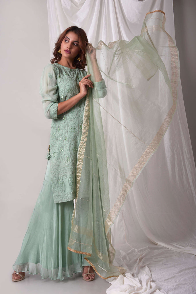 Blue Lucknowi Georgette Kurta with Garara Suit  AAS Couture