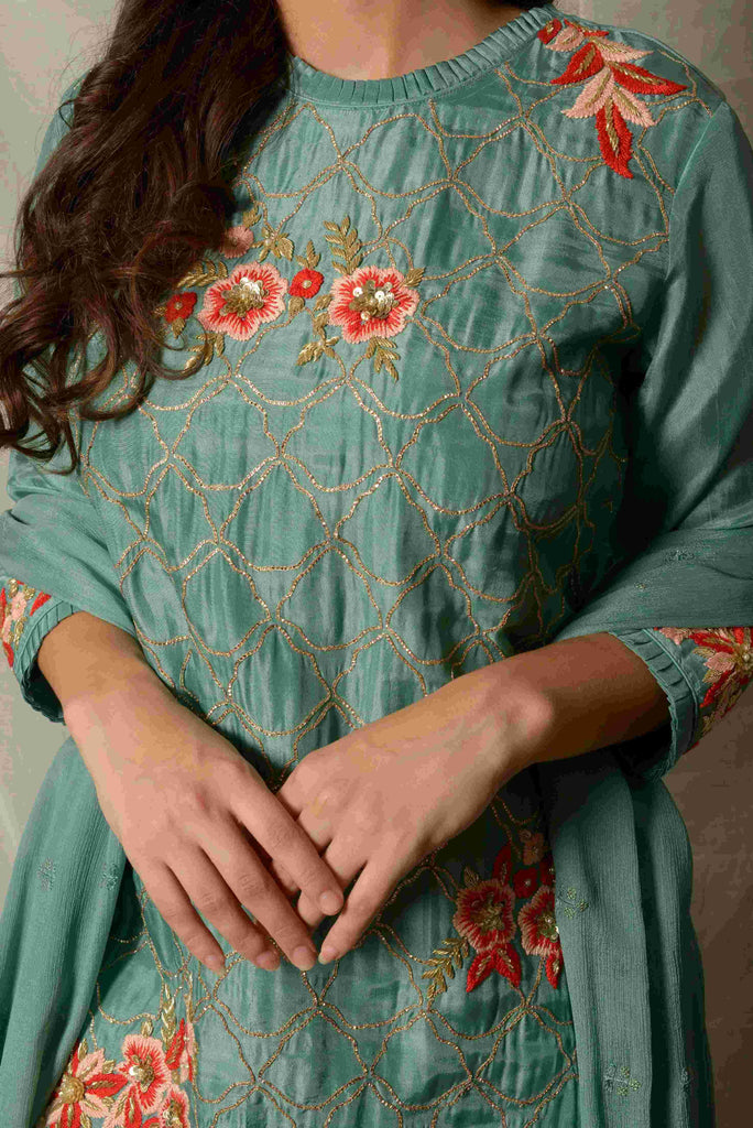 Classy Blue Silk Gota Work Kurta and Garara Set | AAS Couture