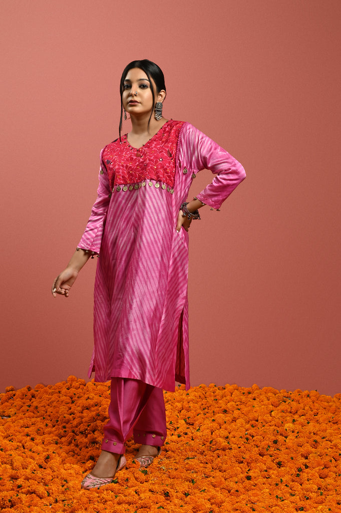 pink kurta set Hand Embroidered suit AAS Couture