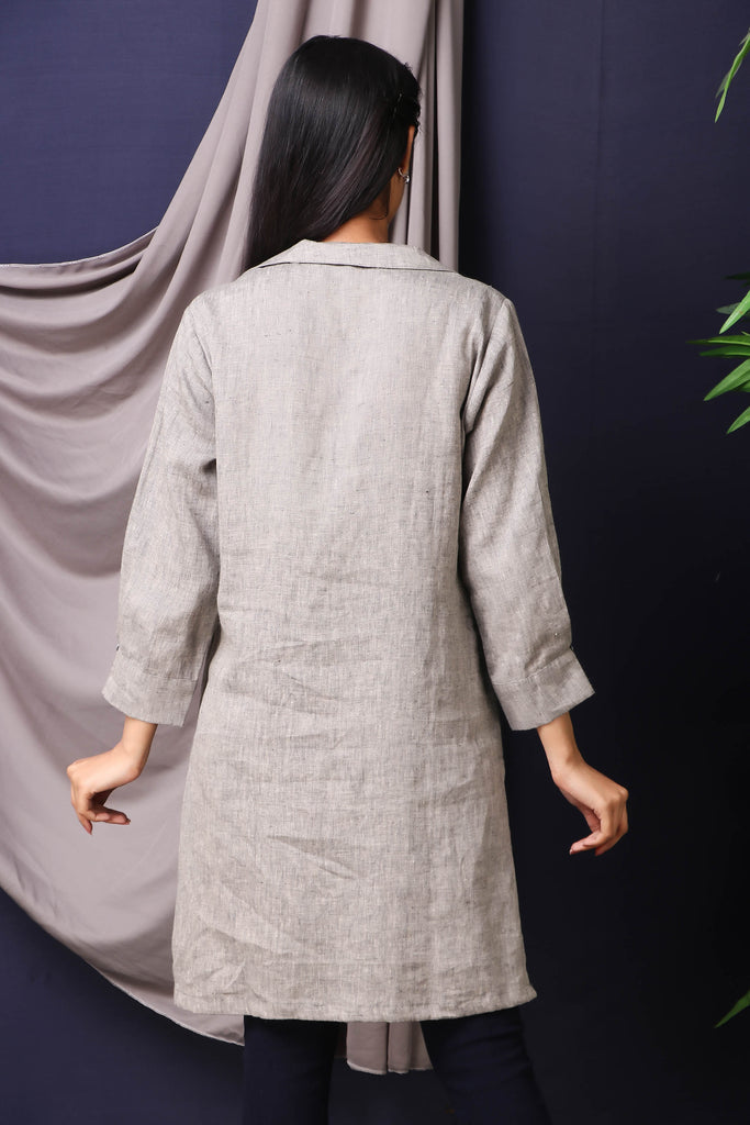 GREY LINEN SHIRT WITH CUT DANA EMBROIDERY WITH PANTS AAS couture