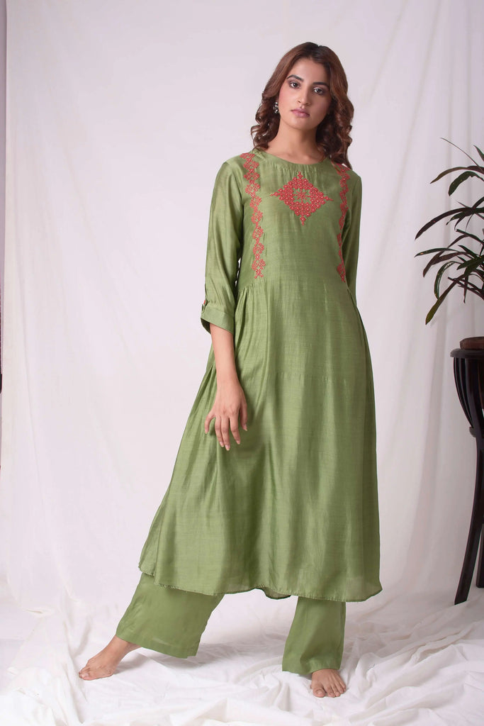 cotton silk green kurta set AAS Couture