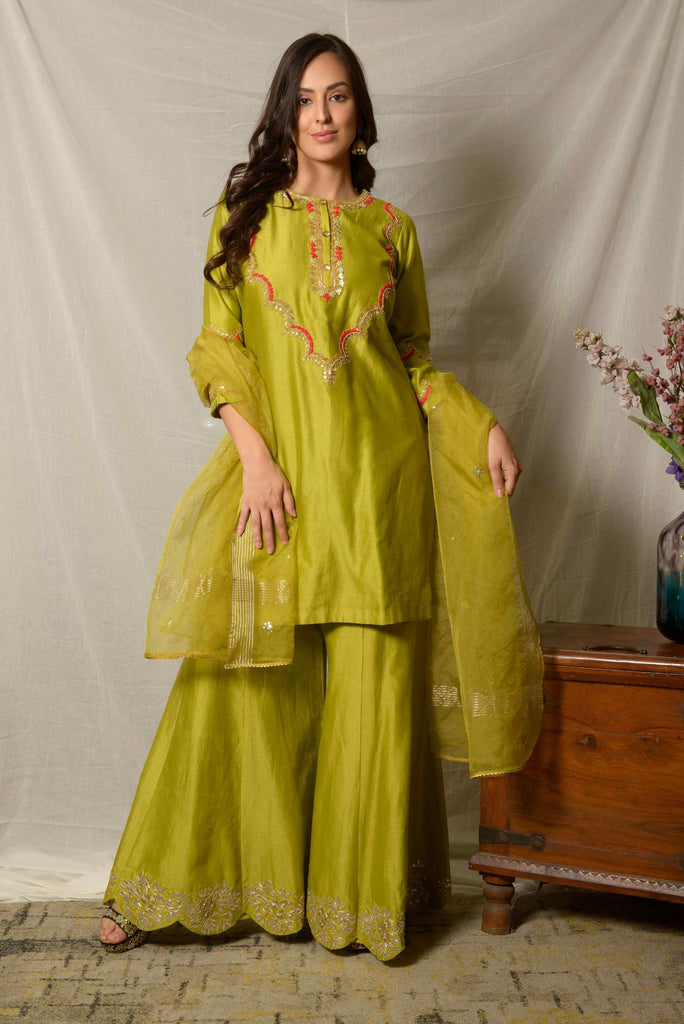 Gorgeous Green Gota Sharara Suit Set | AAS Couture