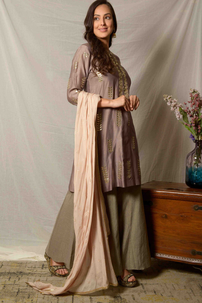 Gorgeous Grey Gota Sharara Suit Set | AAS Couture