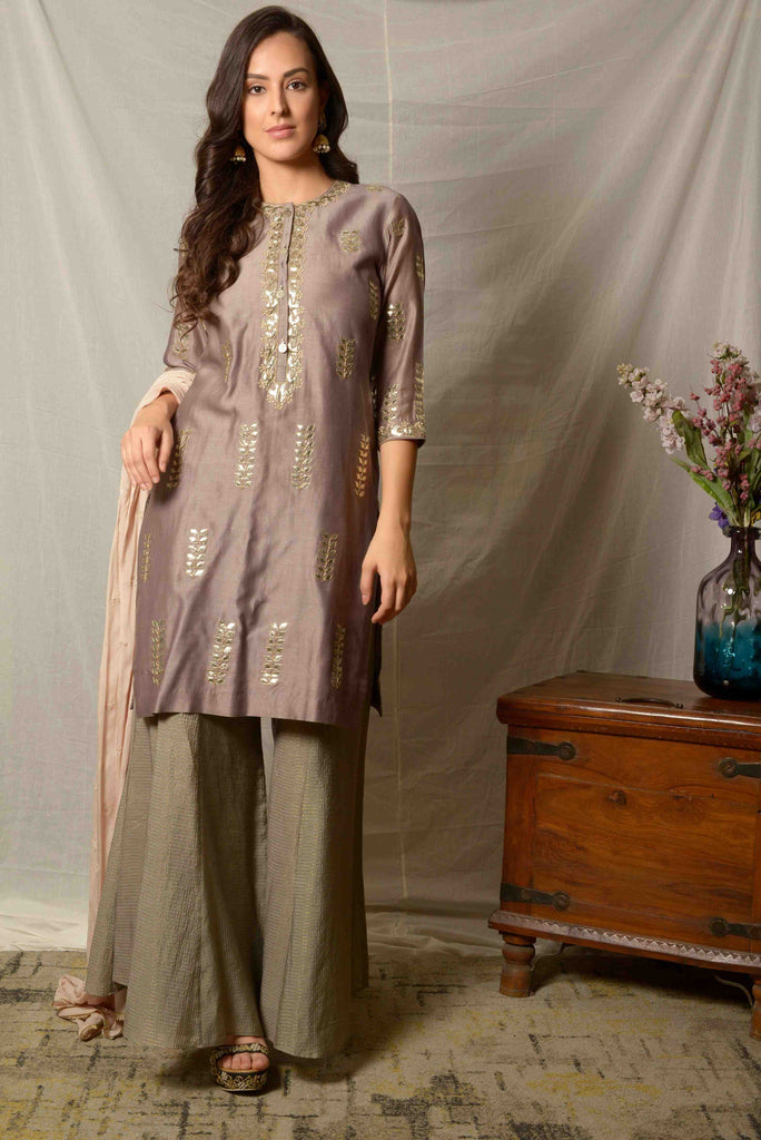  Chanderi Grey & Pink Kurta, Check Chanderi Sharara AAS Couture