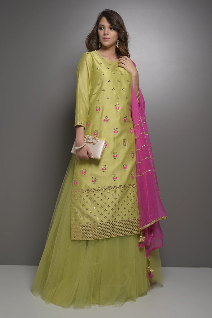 Green Gota & Resham Embroidery Kurta with Skirt AAS COUTURE