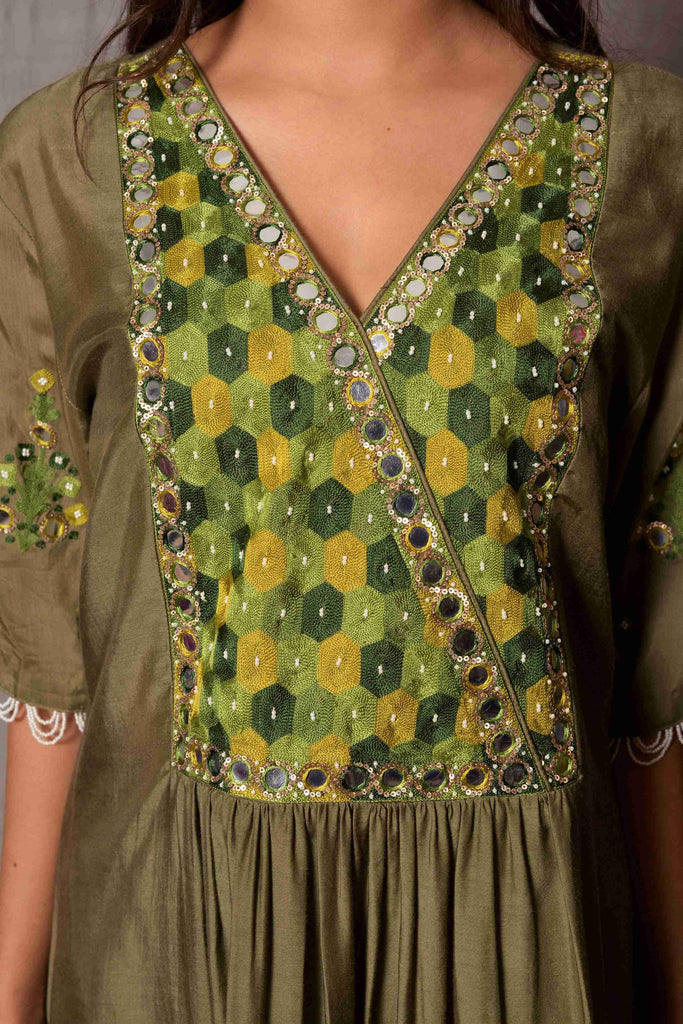 Green Mirror Work Kurta with Cigarette Pants AAS Couture