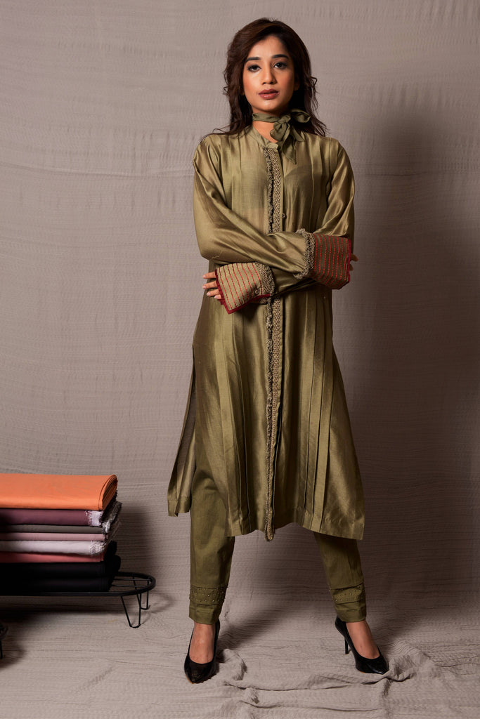  Kai Green Kurta Set with Neck Bow Tie AAS Couture