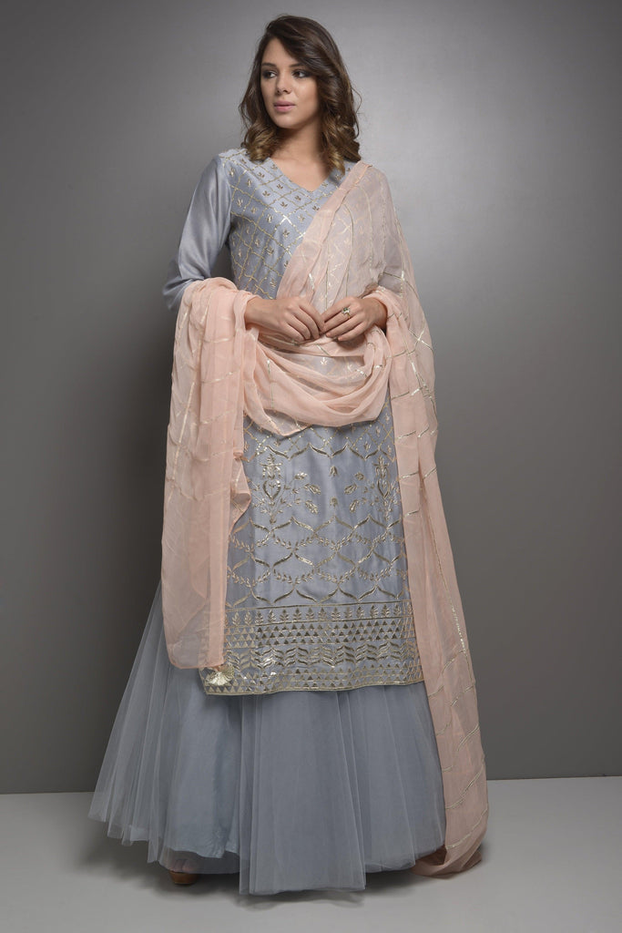 Grey Gota Jaal Kurta With Skirt AAS COUTURE