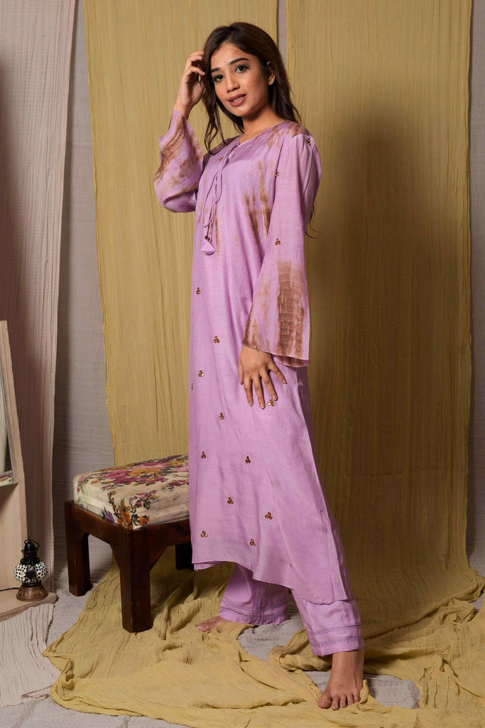 Lilac Tie & Dye Kurta with Mirror Work | AAS Couture