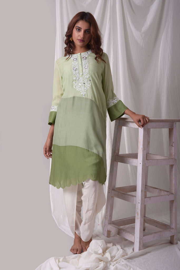 Monochromatic Cotton Silk Kurta-Dhoti Set | AAS Couture