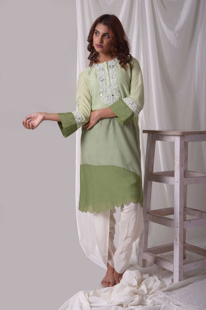 Monochromatic Cotton Silk Kurta-Dhoti Set | AAS Couture