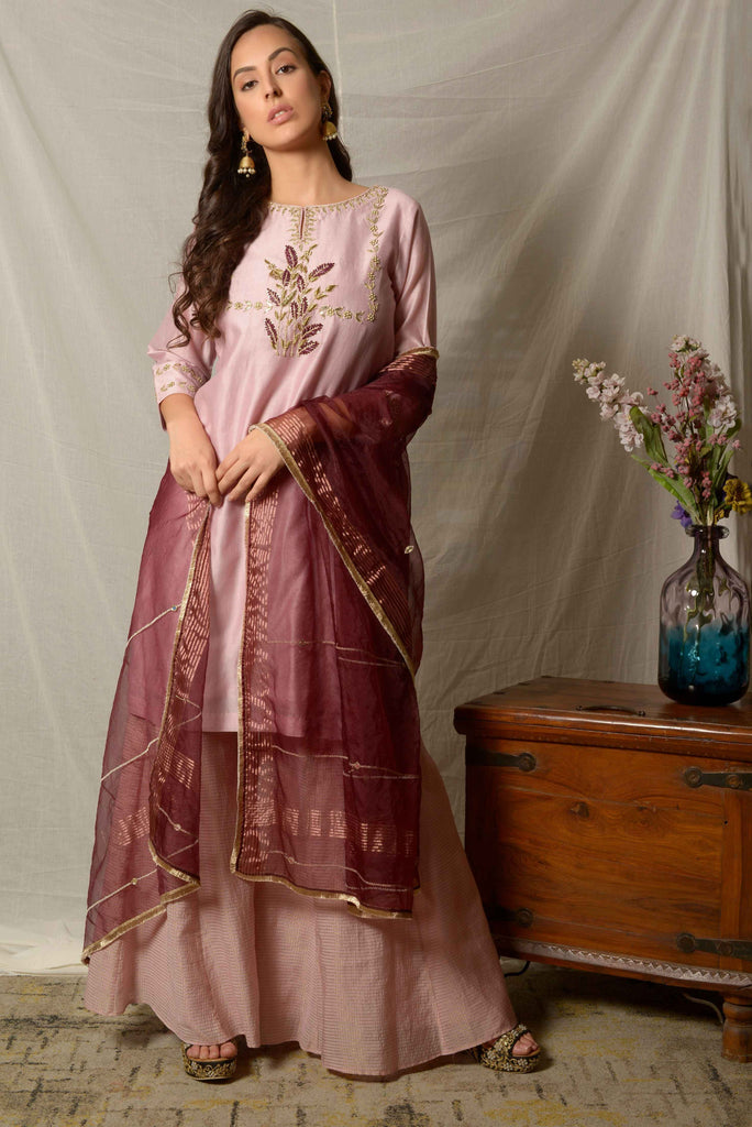 Pink suit set with brown dupatta AAS Couture