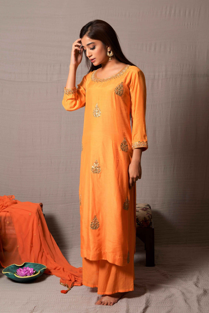 Orange Straight Kurta with Palazzo | AAS Couture