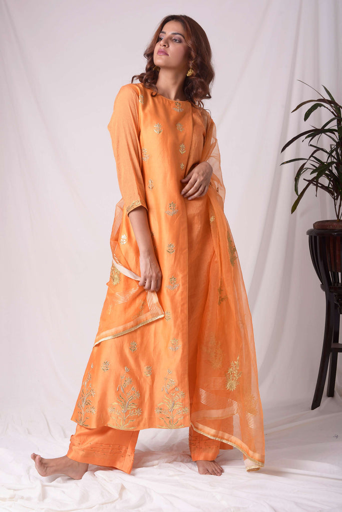 Orange Tissue Chanderi Gota Work Suit Set | AAS Couture