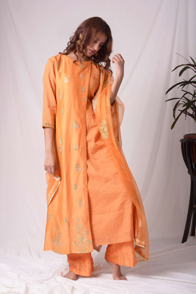 Orange Tissue Chanderi Gota Work Suit Set | AAS Couture