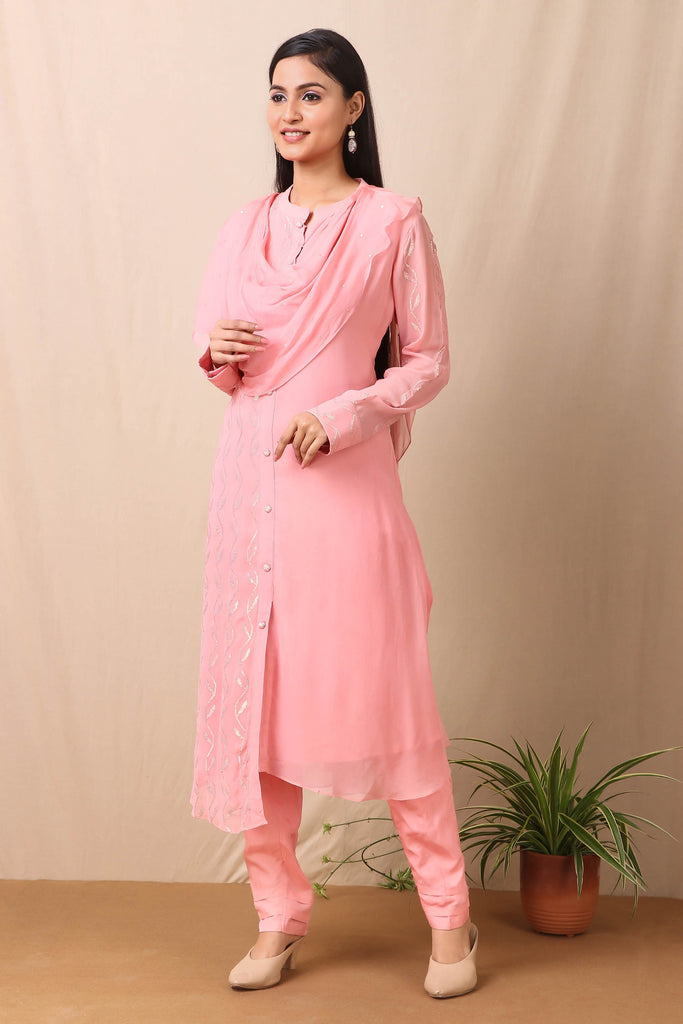 PINK COLOR SCARF STYLE KURTA SET | AAS Couture