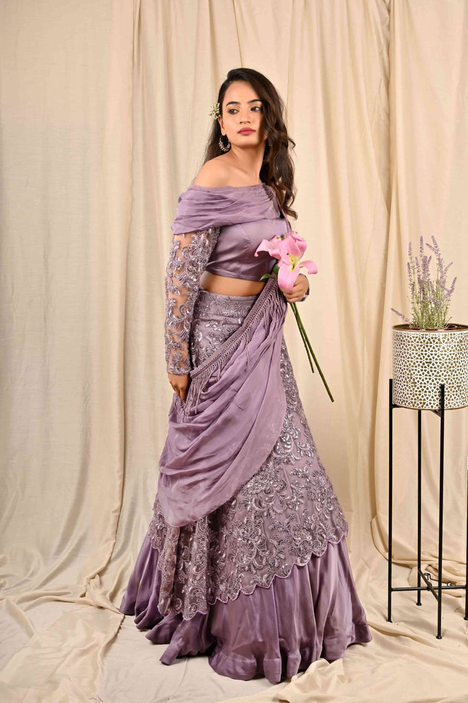 FANCY DRAPE LEHENGA WITH TASSEL ATTACHED DUPATTA AAS COTURE