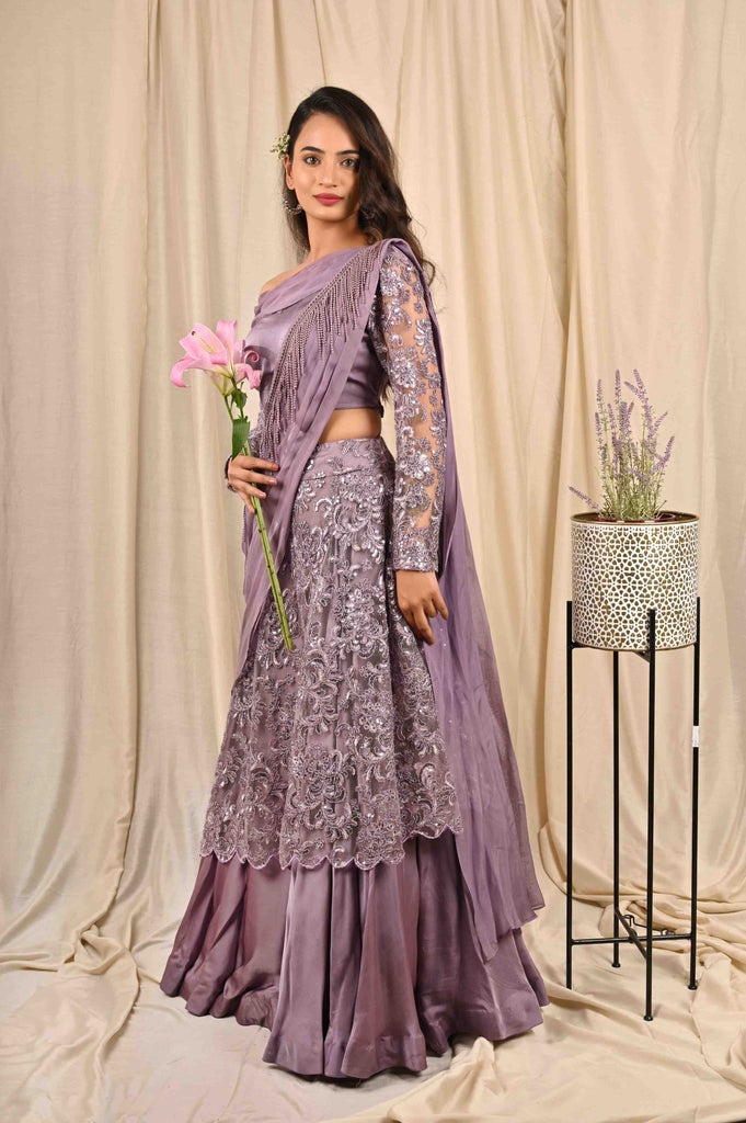 PINKISH MAUV DRAPE LEHNGA AASCOUTURE