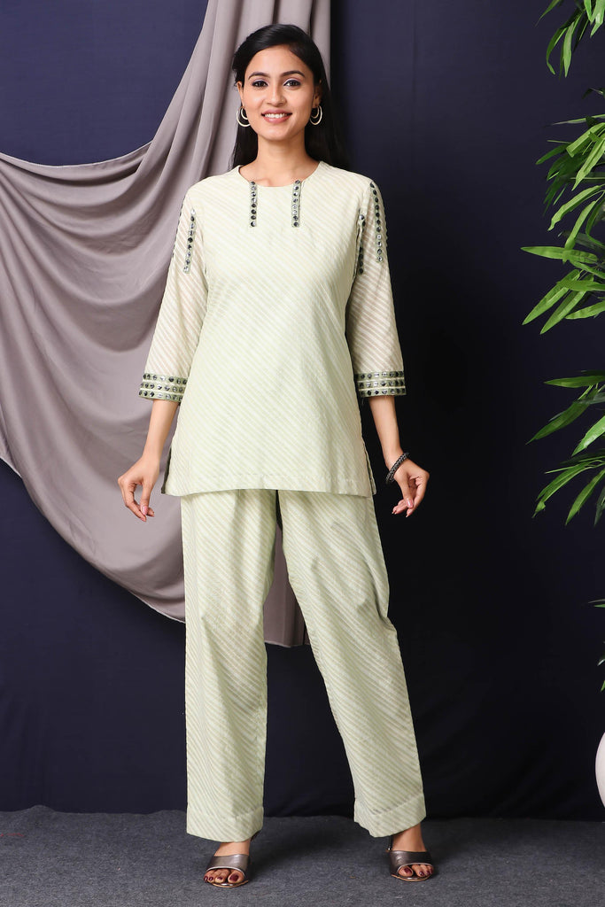 embroidered pista green co-ord set AAS COUTURE