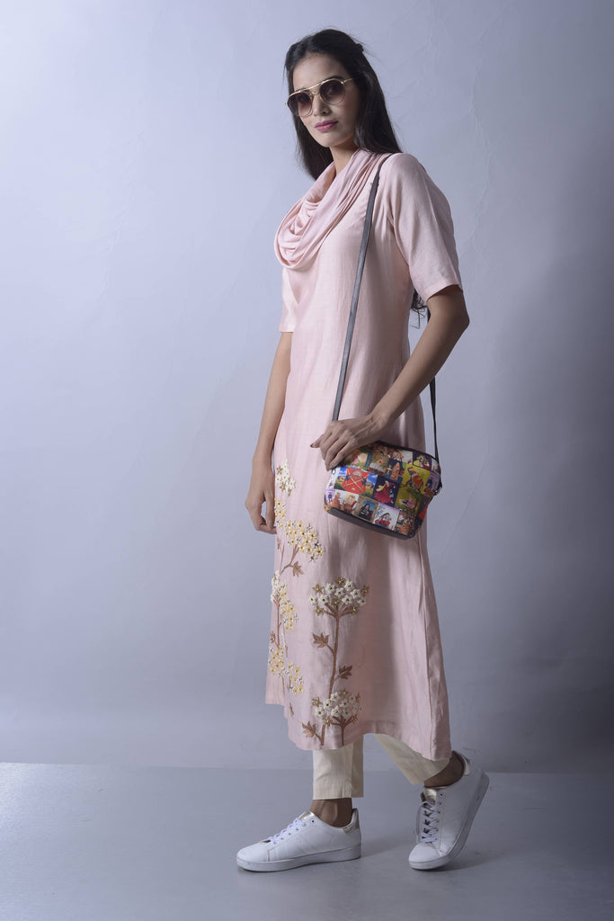 Peach Cowl Neck Kurta-Pant Set | AAS Couture