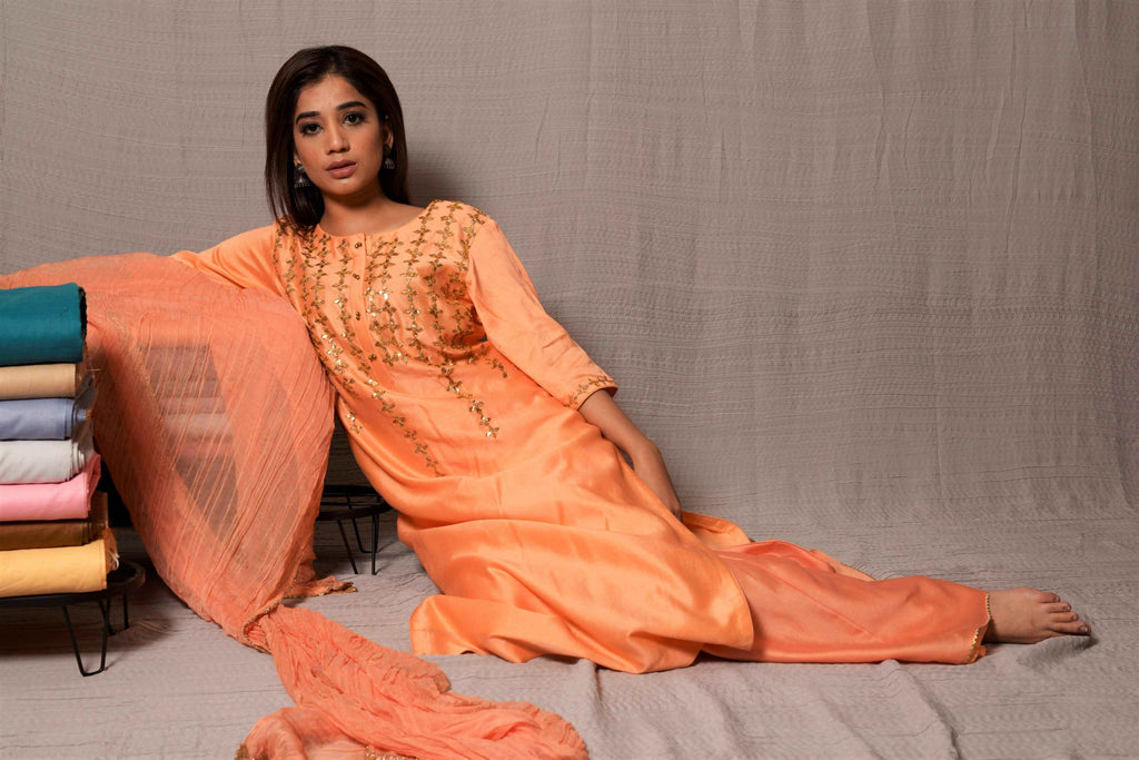 Peach Gota Patti Kurta with Palazzo | AAS couture