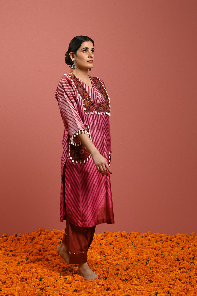 Hand-dyed pink shibori suit Pink shibori print outfit AAS Couture